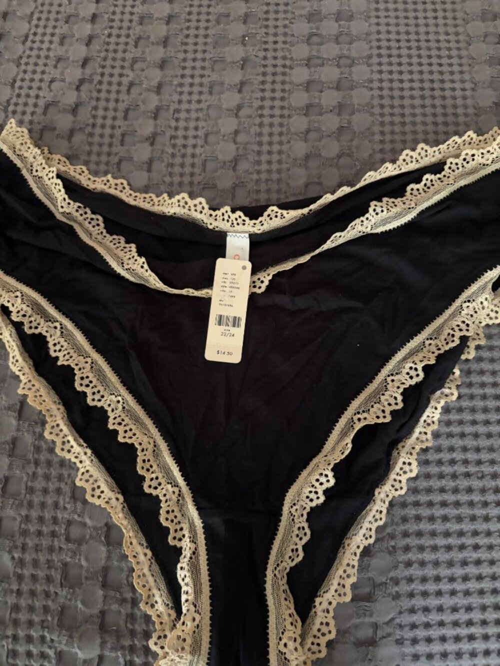 Lane Bryant Cacique Black Panty With Beige Lace Trim Size 22/24 Cotton Blend
